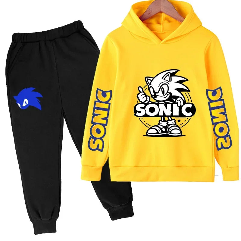 2025 Nouveau Anime The Hedgehog Sonic sweat à capuche + pantalon ensemble Sonic costume avec poche ensemble de sport vêtements