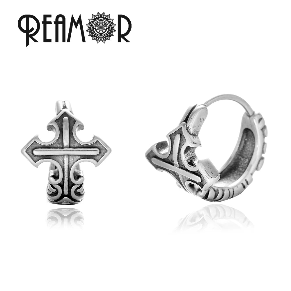 Boucles d’oreilles REAMOR 1 Pair Fashion Round Ball Hoop Earrings Punk Style Cross Piercing Earrings For Women Men Ethnic Simple Ear Jewelry Gift