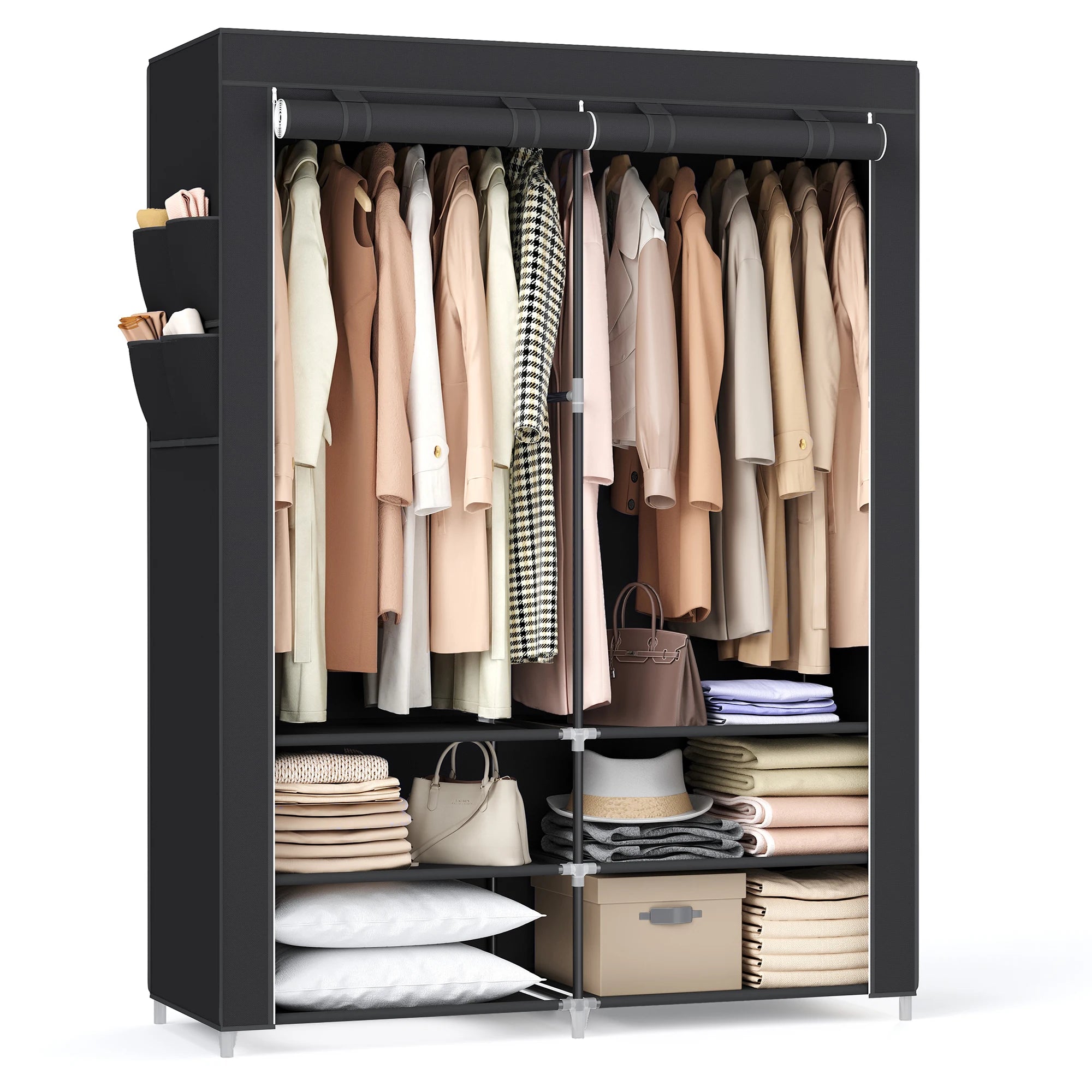 Armoire Chambre en Tissu, Porte-vêtements, Penderie, 45 x 127 x 176 cm cm, 2 Compartiments de Suspension, Noir RYG008B02