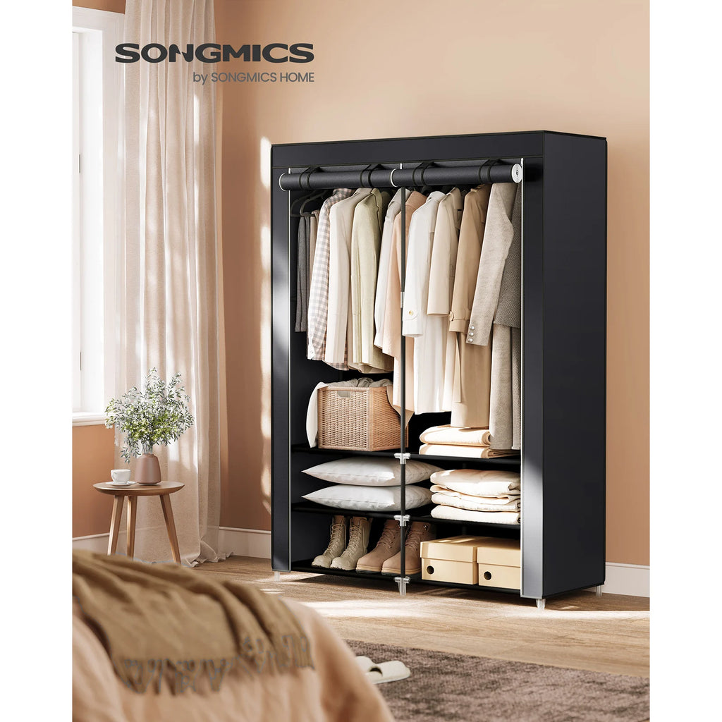 Armoire Chambre en Tissu, Porte-vêtements, Penderie, 45 x 127 x 176 cm cm, 2 Compartiments de Suspension, Noir RYG008B02