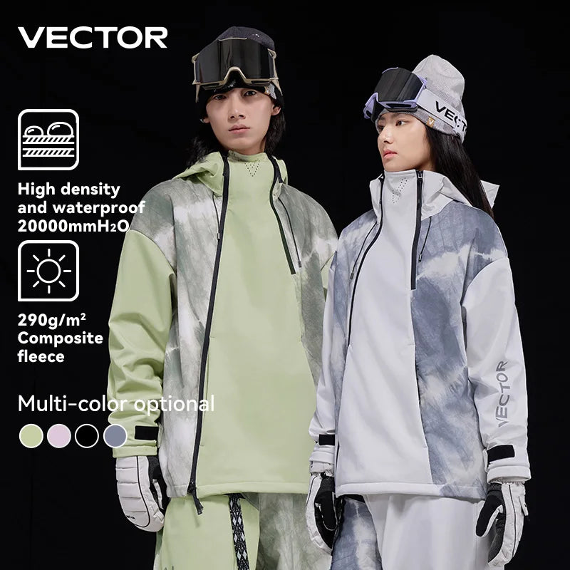 VECTOR Men and Women Splicing Skiing Skiing Top Waterproof Windproof Warm Durable Indoor and Outdoor Skiing Snowboard Jacket