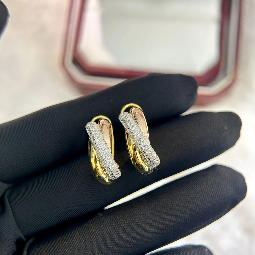 Boucles d’oreilles Luxury Designer 925 Silver Tri-rings Cross Circle Ear Buckle Hoops For Women Rose Gold Full Zircons C Shape Men Earring Jewelry