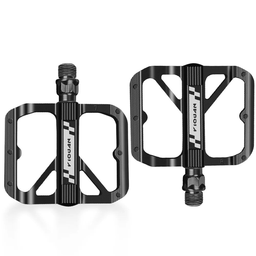 YIQUAN Bike Pedals: Chromoly Spindle + Boron Steel Axle, Dual DU Bearings, 9.5x10.7cm Non-Slip Platform w/12 Pins(283g/Pair)