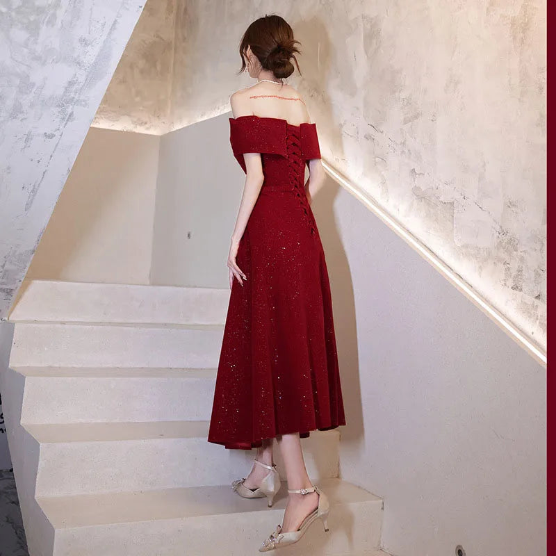 DongCMY New One-shoulder Prom Dresses Boat Neck Engagement Boho Dress Usually Wear Elegant Red Party Dresses For Women 2025