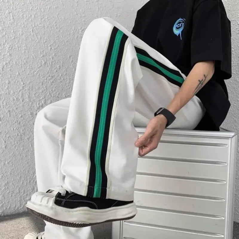 Male Sweat Pants Track Sport Trousers Straight Sweatpants for Men Athletic Stripe Wide Leg Black Stylish Casual New Items in Y2k