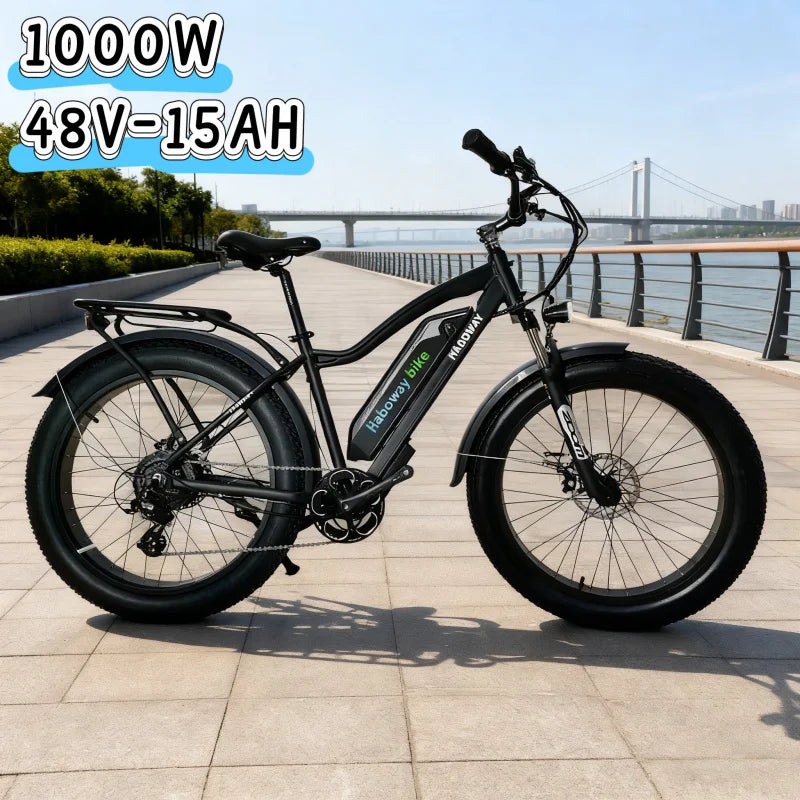 Electric bicycle is equipped with a 1000W powerful motor and 48V15AH safety battery. The 26-inch E-bike is extremely convenient.
