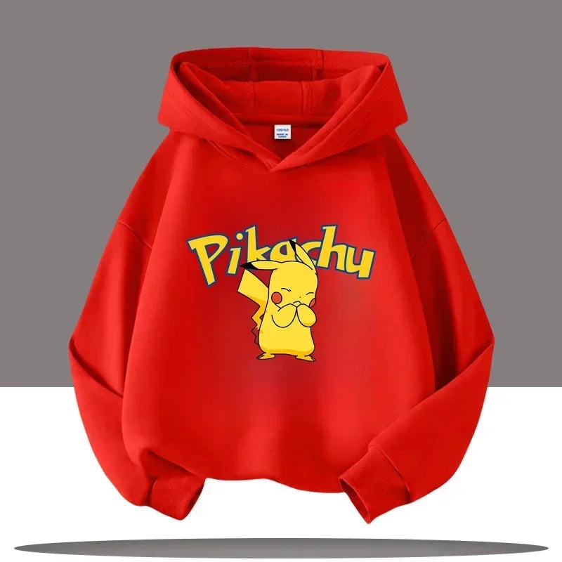 Vêtements chauds d'hiver mignons Pokemon Pikachu pour garçons et filles, sorties en plein air à la mode, sweats à capuche de spo