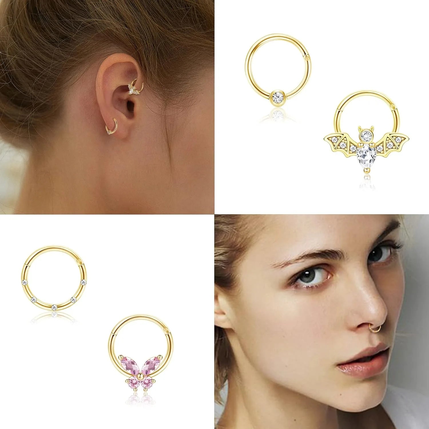 Boucle d’oreilles Bobisty 8Pcs Septum Rings 16G Nose Rings Hoops for Women CZ Helix Cartilage Tragus Earrings Septum  Piercing Jewelry Halloween