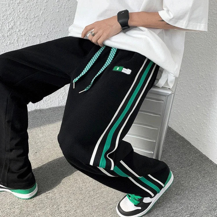 Male Sweat Pants Track Sport Trousers Straight Sweatpants for Men Athletic Stripe Wide Leg Black Stylish Casual New Items in Y2k