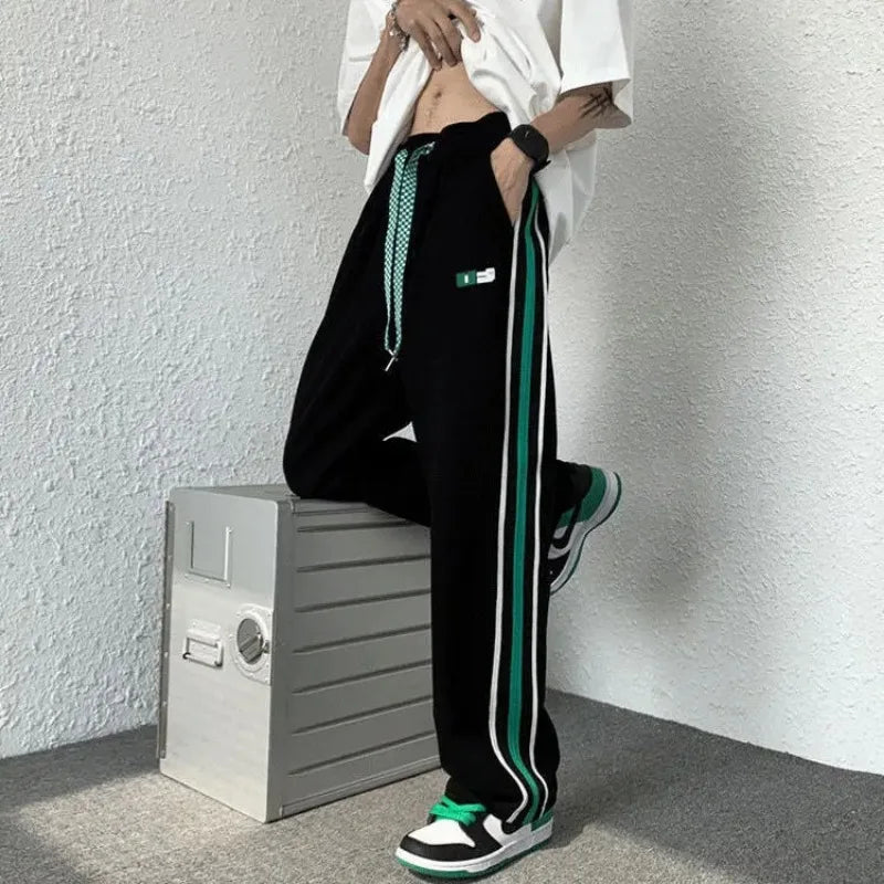 Male Sweat Pants Track Sport Trousers Straight Sweatpants for Men Athletic Stripe Wide Leg Black Stylish Casual New Items in Y2k