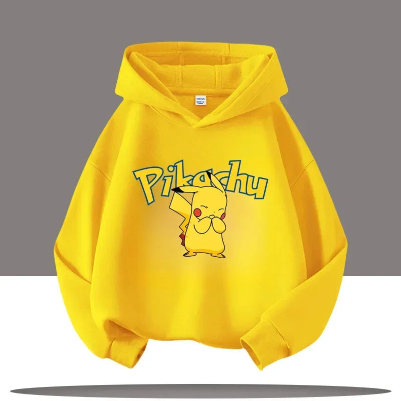 Vêtements chauds d'hiver mignons Pokemon Pikachu pour garçons et filles, sorties en plein air à la mode, sweats à capuche de spo
