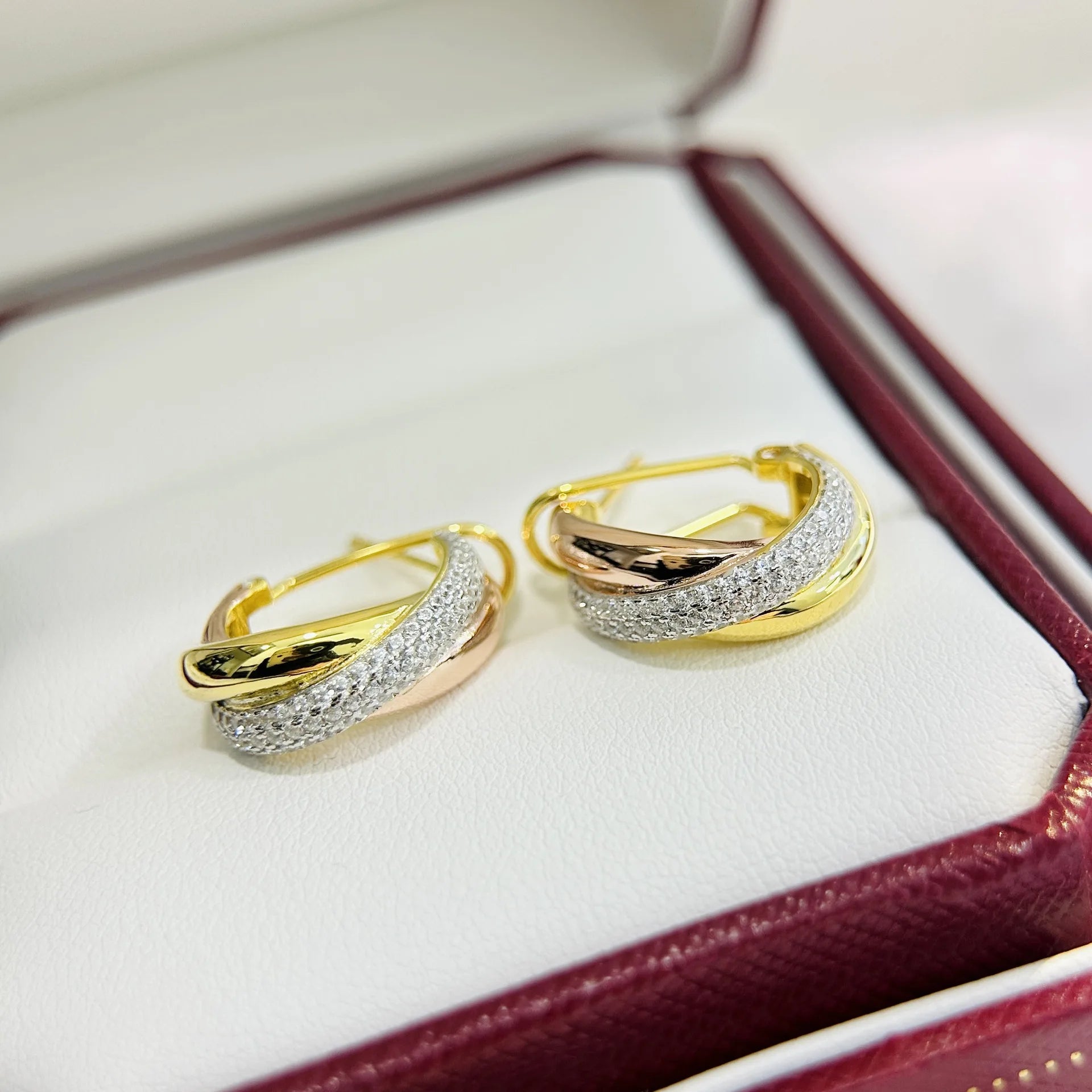 Boucles d’oreilles Luxury Designer 925 Silver Tri-rings Cross Circle Ear Buckle Hoops For Women Rose Gold Full Zircons C Shape Men Earring Jewelry