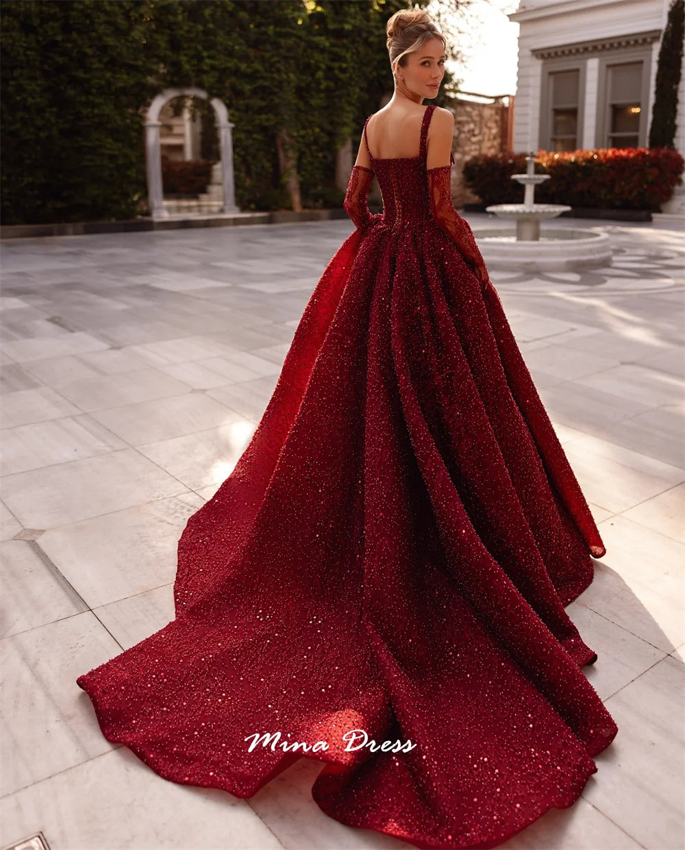 Mina Customized Beads Luxurious Women's Evening Dresses for Special Occasions Square Leader Back-length Party Elegant Woman Prom