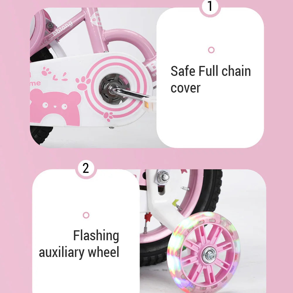Kids Bike 12-20in Bicycle with Training Wheels Basket Protective Net Fash Wheel Children Bicycle for Girls Ages 3-13 Years