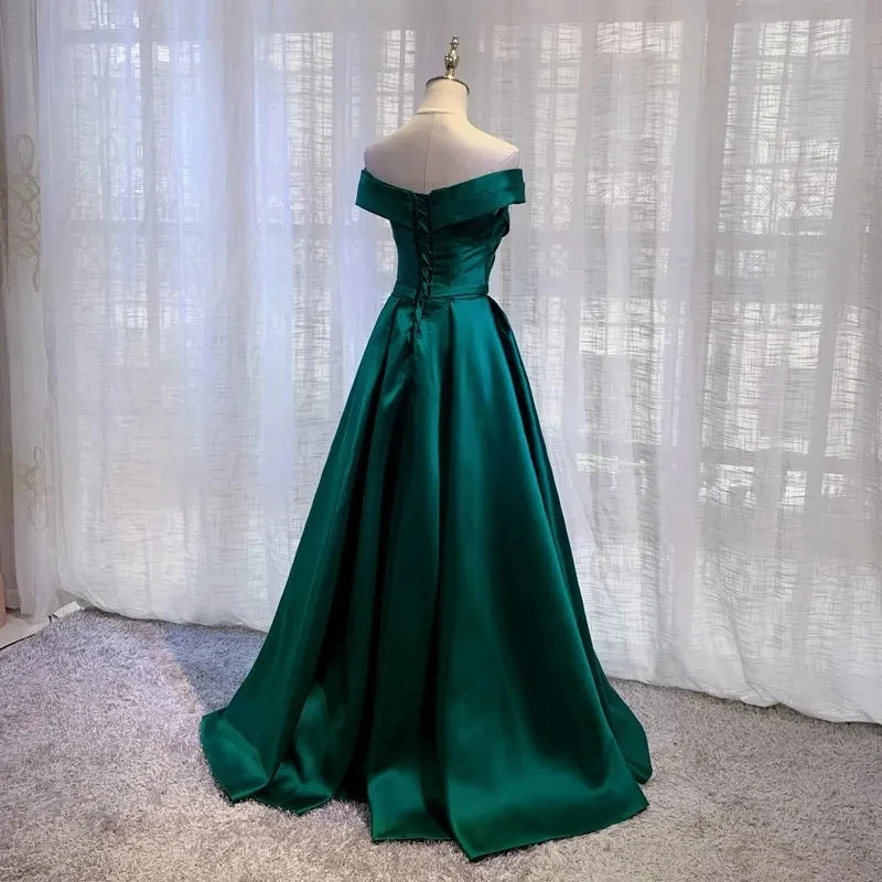 Vintage Off The Shoulder Evening Dresses Long Satin Prom Dress Elegant Women Formal Gowns Wedding Dress Party Dress Customized