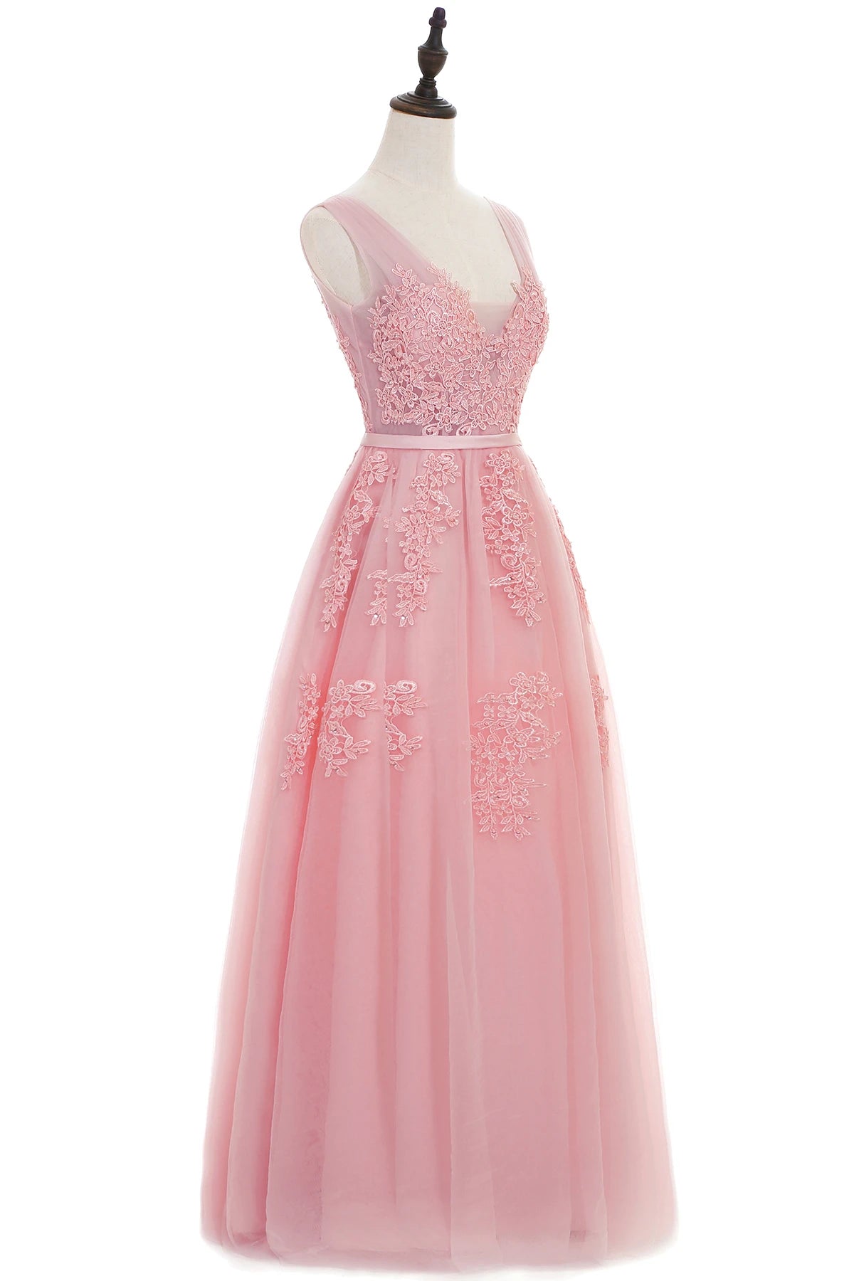 Women Burgundy Evening Dress Lace Appliques Tulle V-Neck Sexy Backless Prom Dresses A-Line Floor-Length Sleeveless Party Vestido