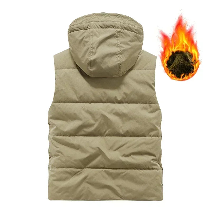 Men's Vest Coat Winter Windbreaker Fashion Sleeveless Jacket Waistcoat Thick Warm Fleece Workwear Tops Detachable hat Cargo Vest