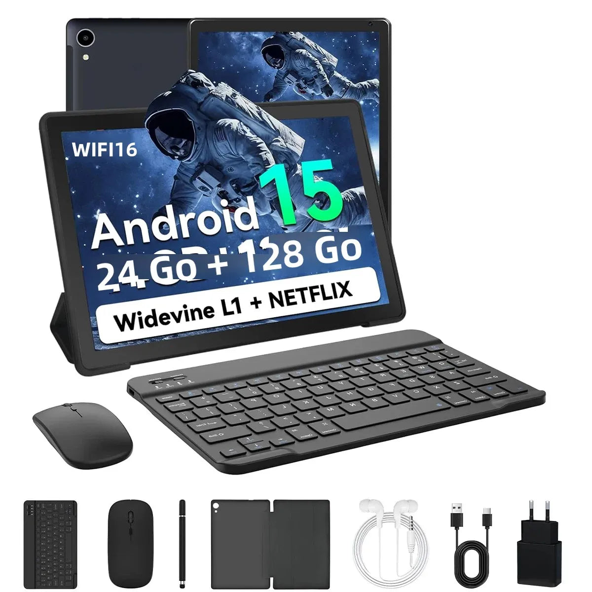 10 Inch Tablet Android 15 A523 8 Core Tablets 24GB+128GB 1TB Expansion WiFi 6 5MP+8MP Stylus Keyboard Mouse Headphone PC PAD Set