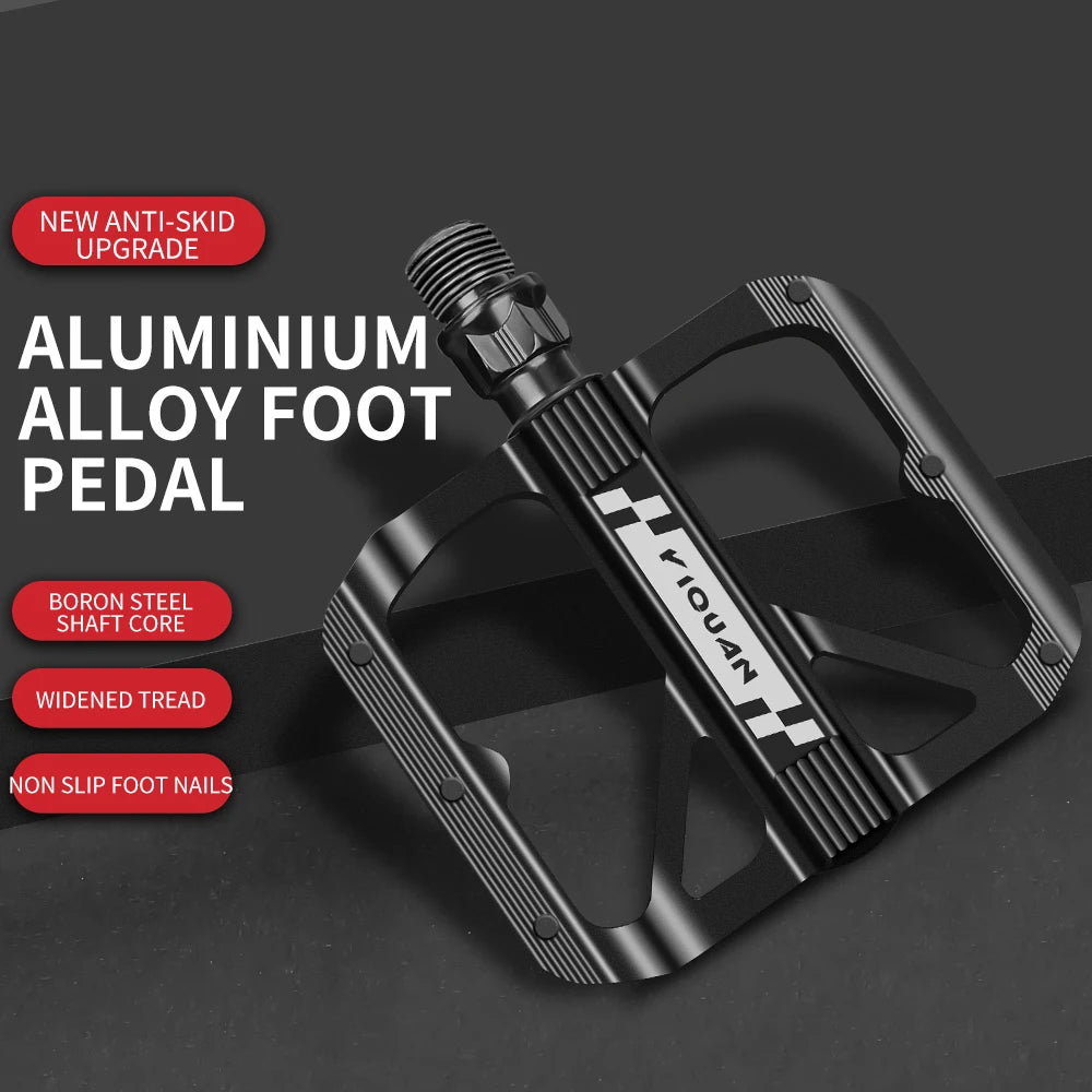 YIQUAN Bike Pedals: Chromoly Spindle + Boron Steel Axle, Dual DU Bearings, 9.5x10.7cm Non-Slip Platform w/12 Pins(283g/Pair)