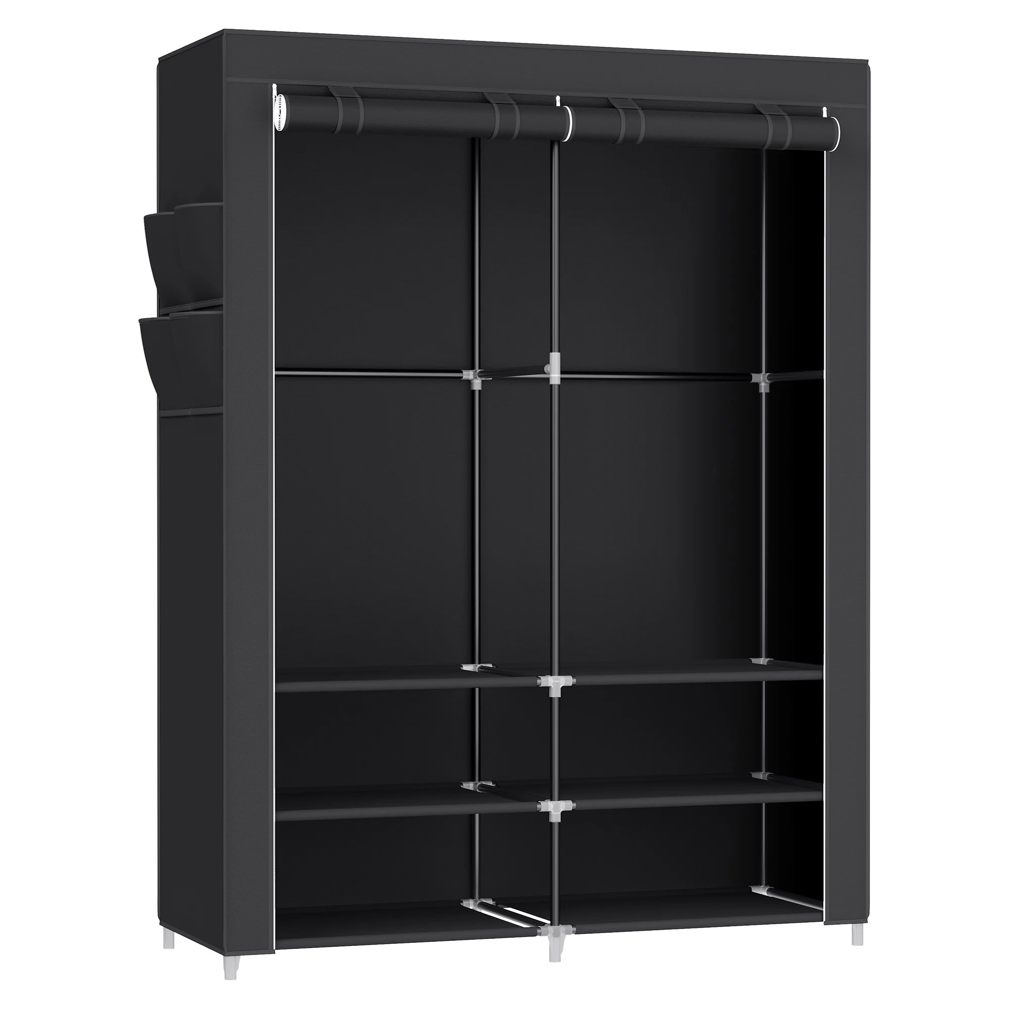 Armoire Chambre en Tissu, Porte-vêtements, Penderie, 45 x 127 x 176 cm cm, 2 Compartiments de Suspension, Noir RYG008B02