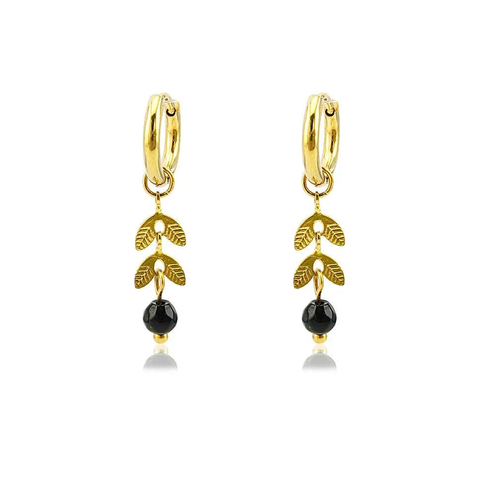 HUIDANG Trendy Earrings 2025 Boucles d'oreilles Woman Stainless Steel Leaf Charm Small Hoop Earrings With Stone