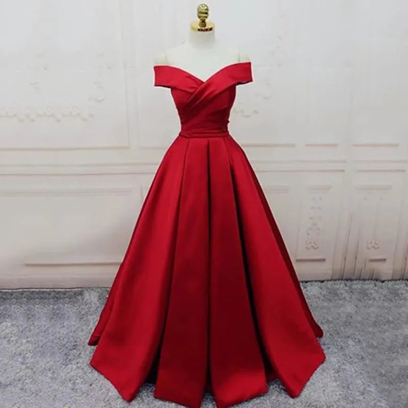 Vintage Off The Shoulder Evening Dresses Long Satin Prom Dress Elegant Women Formal Gowns Wedding Dress Party Dress Customized