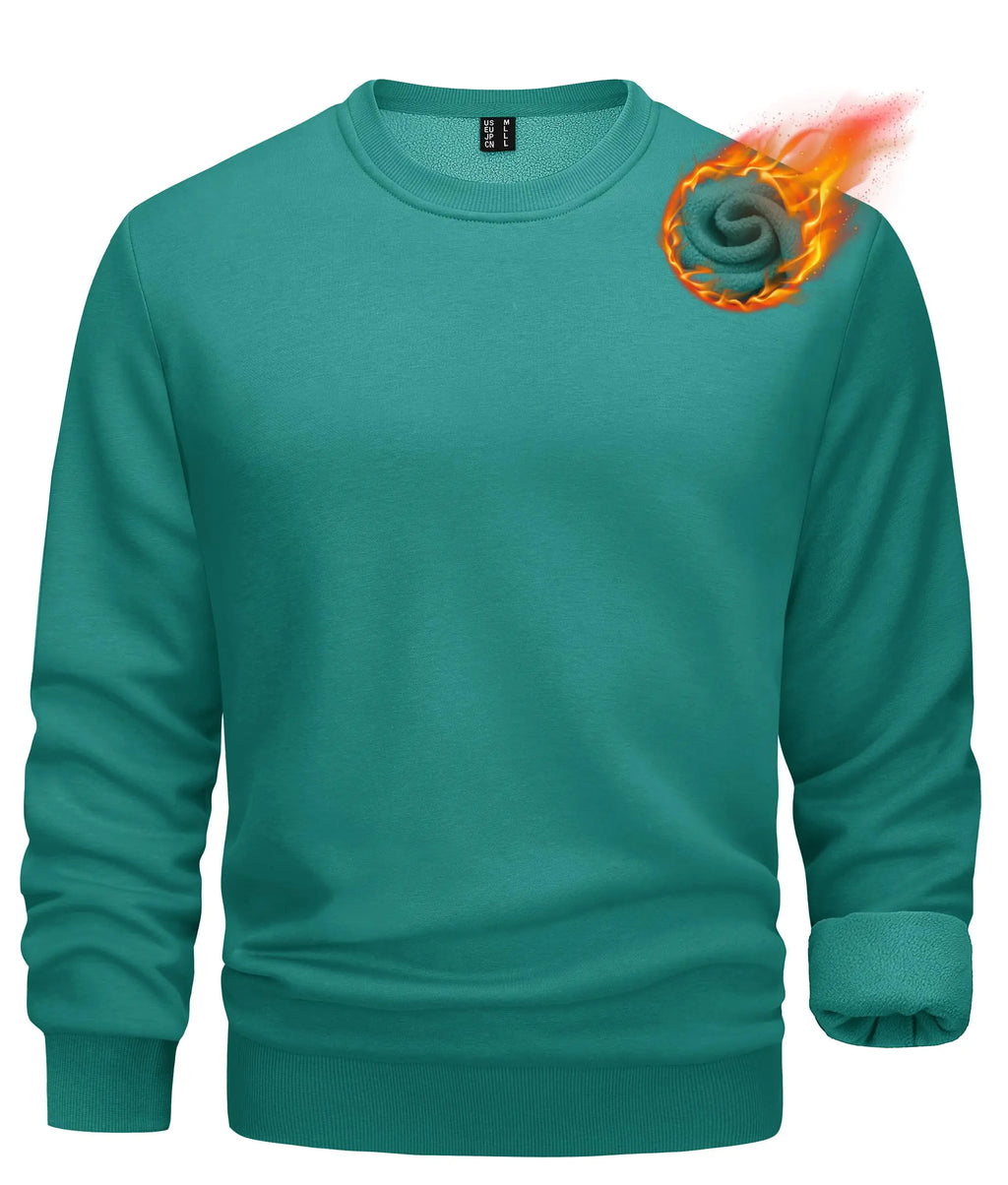 TACVASEN Mens Fleece Lined Sweatshirt Winter Casual Pullover Crewneck Sweatshirts Active Sweatshirts Emerald S