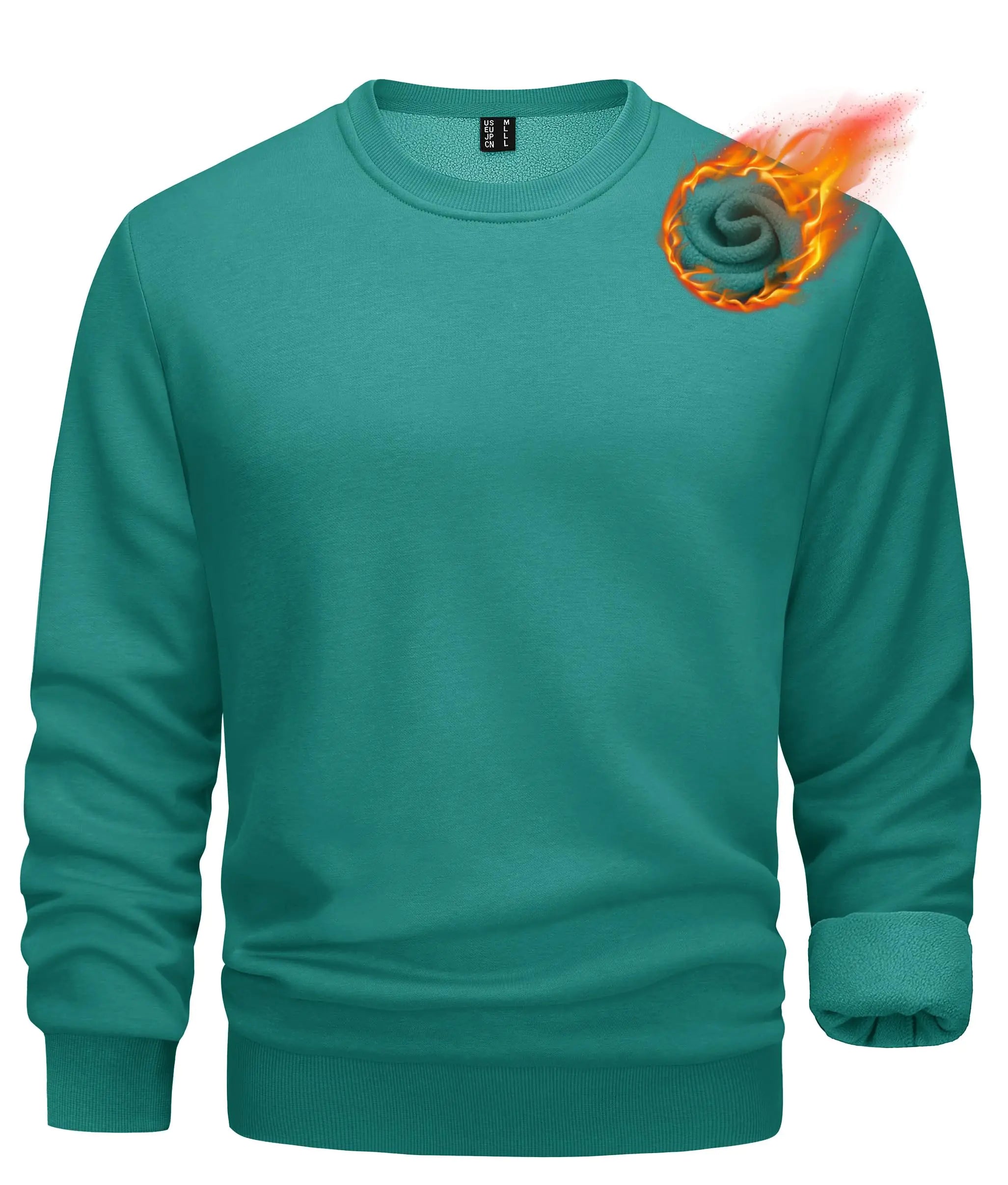 TACVASEN Mens Fleece Lined Sweatshirt Winter Casual Pullover Crewneck Sweatshirts Active Sweatshirts Emerald S