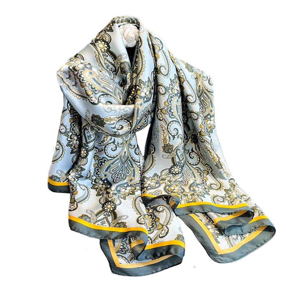 Aufeel Fashion Scarves 100% Satin Silk Scarf Long Lightweight Sunscreen Shawls Wraps for Women Hair Scarves (Cyan Fashion)